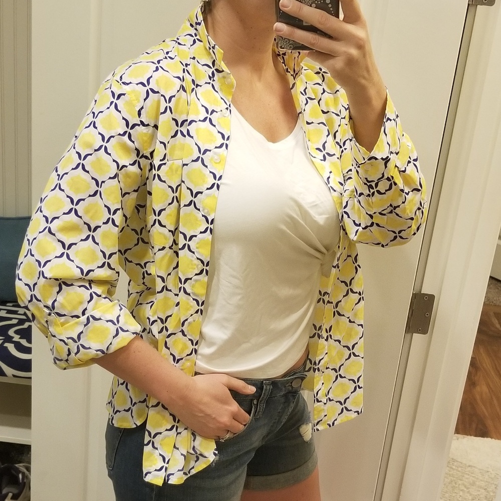Talbots button-down l/s arabesque print top